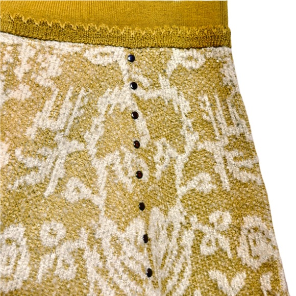 ANTHROPOLOGIE MOTH Mustard Yellow Floral Studded Wool Jacquard Knit Skirt size S - Picture 6 of 12
